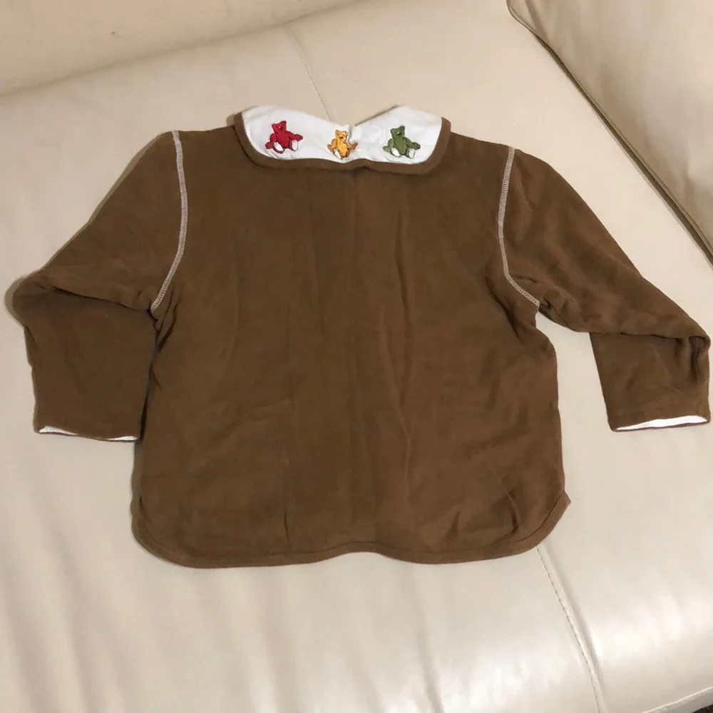 Nordstrom Kids Brown Cotton Knit Button Up Hooded Jacket Coat Embroidered Bears